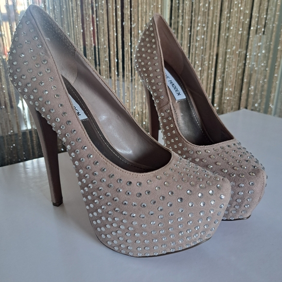 Sze 7 womens Heels, Steve Madden, hidden platforms, Champagne, rhinestones - Picture 3 of 12